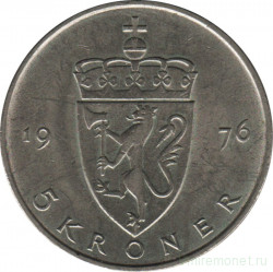 Монета. Норвегия. 5 крон 1976 год.