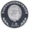 Монета. Северная Корея (КНДР). 1 вона 2001 год. Большая панда.