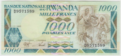 Банкнота. Руанда. 1000 франков 1988 год. (в номере 1 буква).