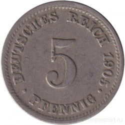 Монета. Германская империя. 5 пфеннигов 1905 год. (D).