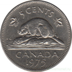 Монета. Канада. 5 центов 1975 год.