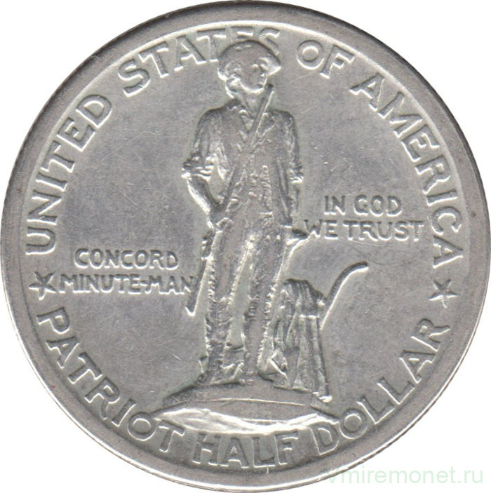 Монета. США. 50 центов 1925 год. 150 лет сражениям при Лексингтоне и Конкорде.