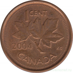 Монета. Канада. 1 цент 2004 год. Сталь покрытая медью. (P).