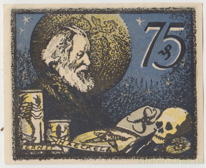 Бона. Нотгельд. Германия. Город Йена. 75 пфеннигов 1921 год. Вариант 656.2.4.2.