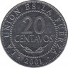 Монета. Боливия. 20 сентаво 2001 год. ав.