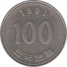 Монета. Южная Корея. 100 вон 1991 год. ав.