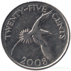 Монета. Бермудские острова. 25 центов 2008 год.