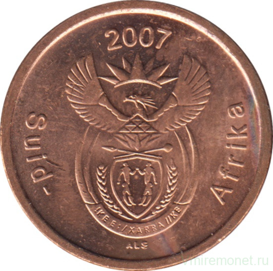 Монета. Южно-Африканская республика (ЮАР). 5 центов 2007 год.