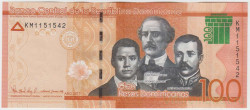 Банкнота. Доминиканская республика. 100 песо 2017 год. Тип 190.