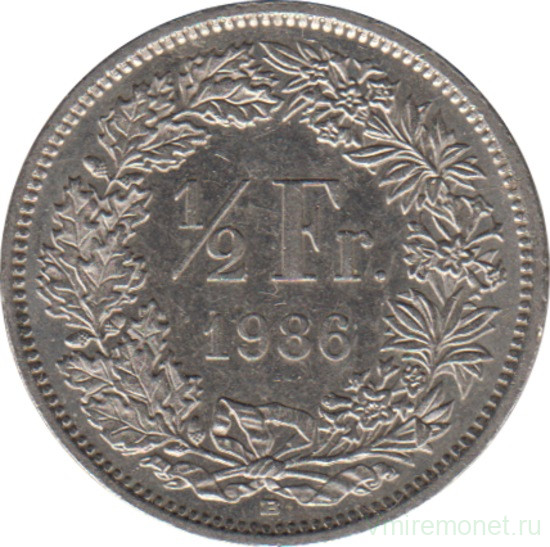 Монета. Швейцария. 1/2 франка 1986 год.