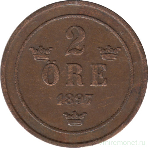 Монета. Швеция. 2 эре 1897 год.