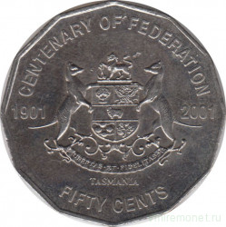 Монета. Австралия. 50 центов 2001 год. Столетие конфедерации. Тасмания.