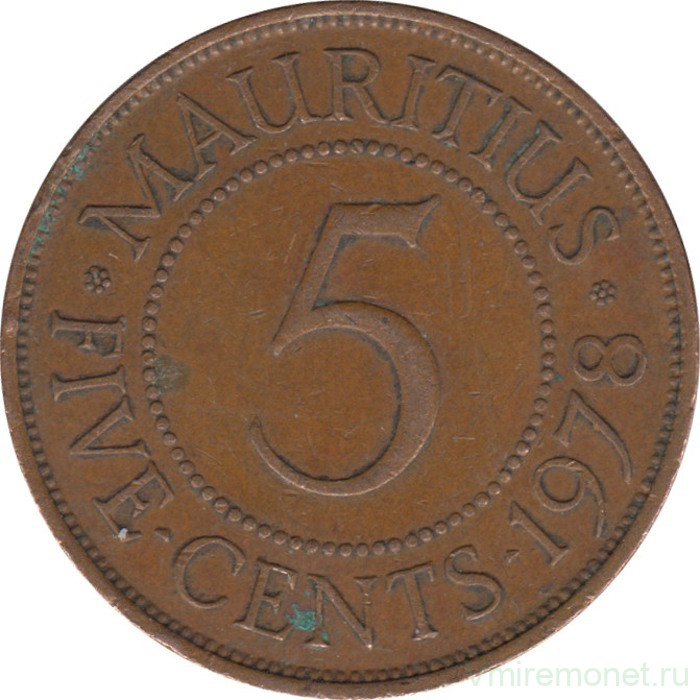 Монета. Маврикий. 5 центов 1978 год.