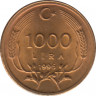 Монета. Турция. 1000 лир 1996 год. ав.