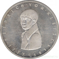 Монета. ФРГ. 5 марок 1977 год. 200 лет со дня рождения Генриха фон Клейста.