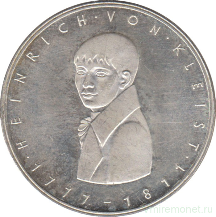 Монета. ФРГ. 5 марок 1977 год. 200 лет со дня рождения Генриха фон Клейста.
