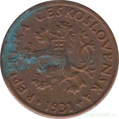 Монета. Чехословакия. 5 геллеров 1931 год.