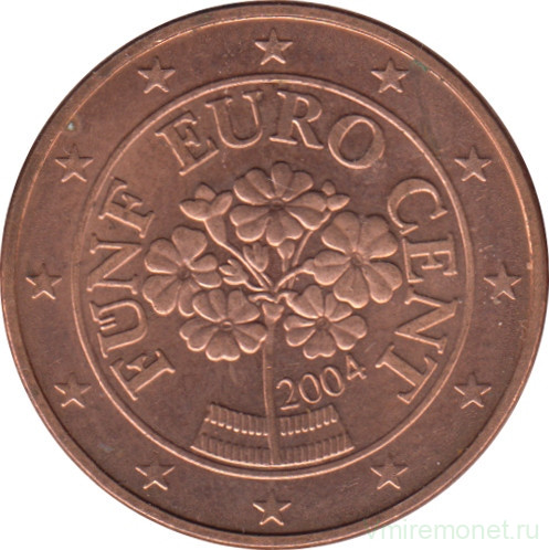 Монета. Австрия. 5 центов 2004 год.