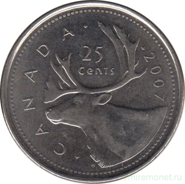 Монета. Канада. 25 центов 2007 год.