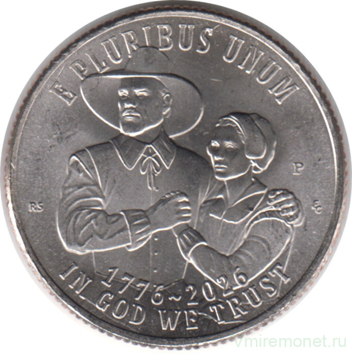 Монета. США. 25 центов 2026 год. 250 лет независимости США. Мейфлауэр. Монетный двор P.