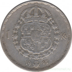 Монета. Швеция. 1 крона 1943 год.