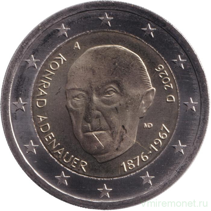 Монета. Германия. 2 евро 2026 год. Конрад Аденауэр. (A).