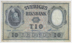 Банкнота. Швеция. 10 крон 1958 год. Тип 43f(3).
