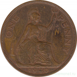 Монета. Великобритания. 1 пенни 1940 год.
