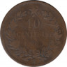 Монета. Италия. 10 чентезимо 1867 год. "Т". рев.