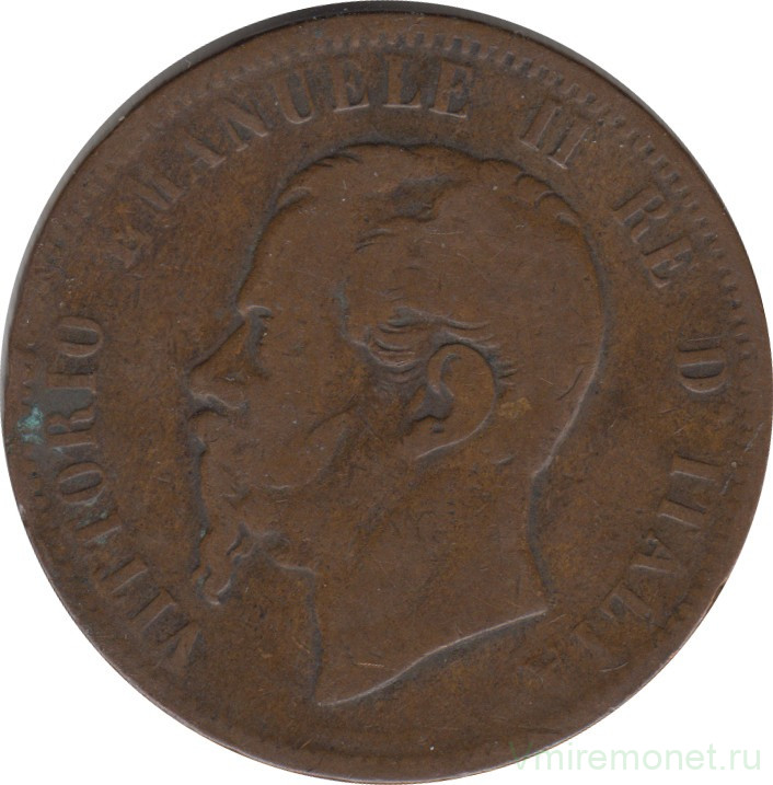 Монета. Италия. 10 чентезимо 1867 год. "Т".
