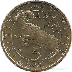 Монета. Сан-Марино. 5 евро 2018 год. Овен. Знаки зодиака.