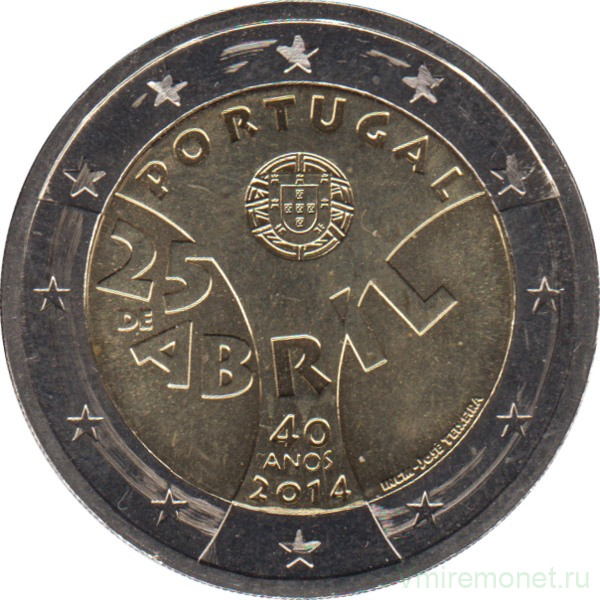 Монета. Португалия. 2 евро 2014 год. 40 лет Революции гвоздик.