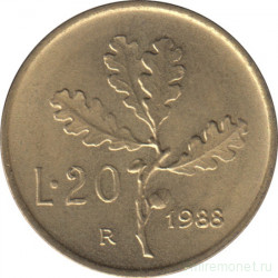 Монета. Италия. 20 лир 1988 год.