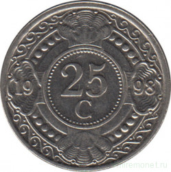 Монета. Нидерландские Антильские острова. 25 центов 1998 год.