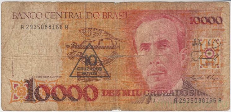 Банкнота. Бразилия. 10000 крузадо 1989 год. Тип 215а.