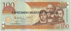 Банкнота. Доминиканская республика. 100 песо 2006 год. Образец. Тип 177а.
