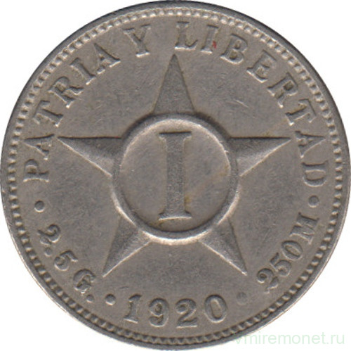Монета. Куба. 1 сентаво 1920 год.