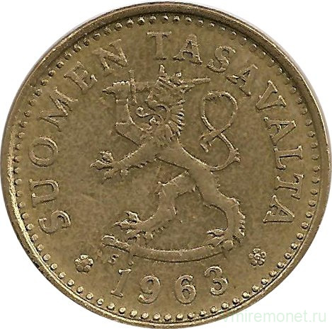 Монета. Финляндия. 10 пенни 1963 год.