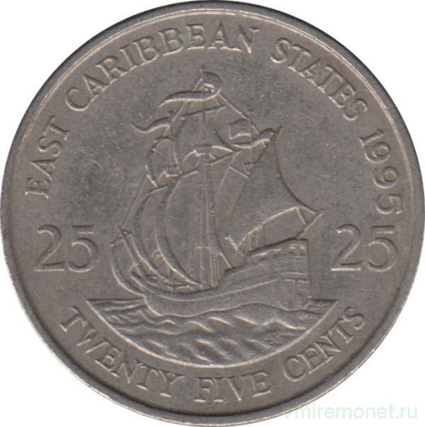 Монета. Восточные Карибские государства. 25 центов 1995 год.