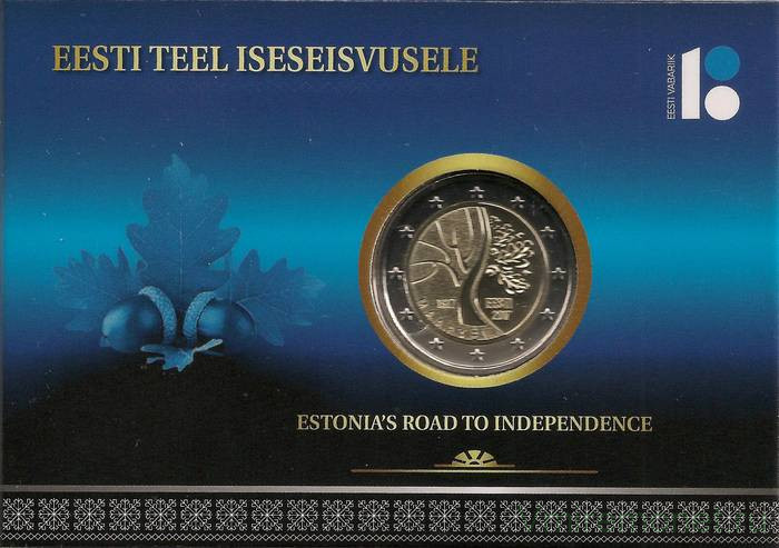 Монета. Эстония. 2 евро 2017 год. Путь Эстонии к независимости. Буклет, коинкарта.