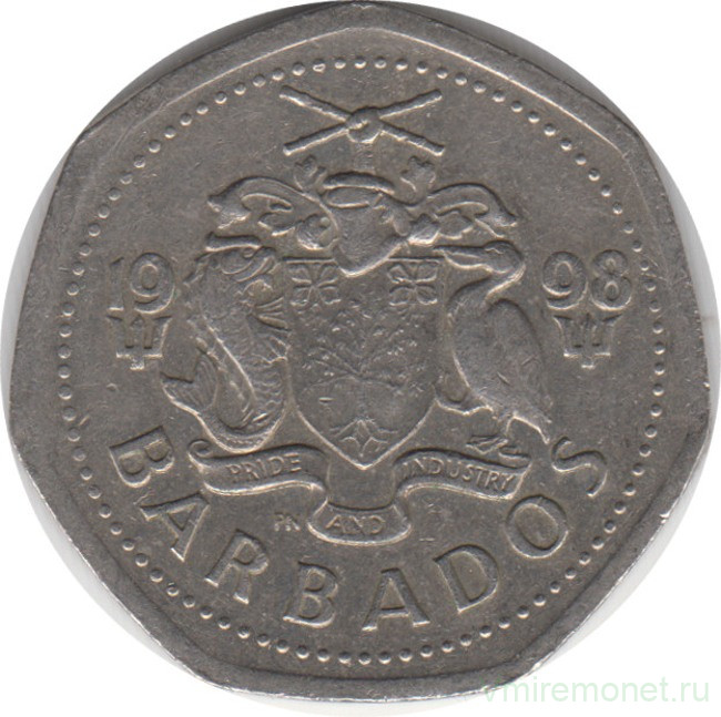 Монета. Барбадос. 1 доллар 1998 год.