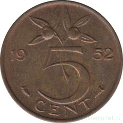 Монета. Нидерланды. 5 центов 1952 год.