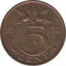 Монета. Нидерланды. 5 центов 1952 год. ав.