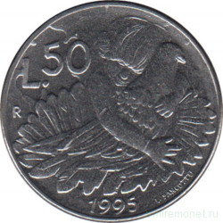 Монета. Сан-Марино. 50 лир 1995 год. Мальчик и птица.