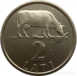 Монета. Латвия. 2 лата 1992 год. Корова.