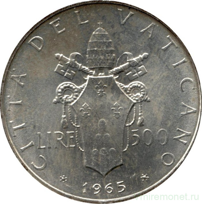 Монета. Ватикан. 500 лир 1965 год.