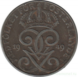 Монета. Швеция. 2 эре 1949 год (9 - длинный хвост).