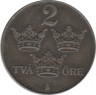 Монета. Швеция. 2 эре 1949 год ( 9 - длинный хвост ). рев.