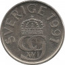 Аверс. Монета. Швеция. 5 крон 1991 год (D).