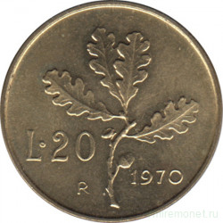 Монета. Италия. 20 лир 1970 год.